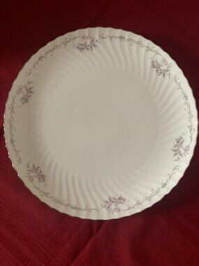 Gold Standard GST1 Round China 12" Platter Pink Floral with Gray Scrolls